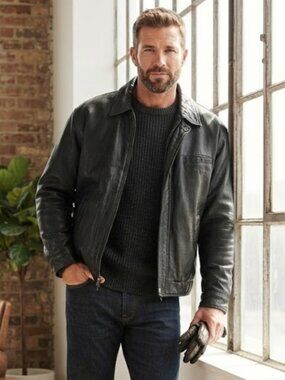 Vintage Black Pebbled Leather Bomber Jacket XL Quilted Lined Classic
